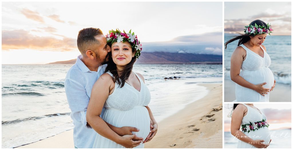 family maternity session on the beach in texas with haku lei on 