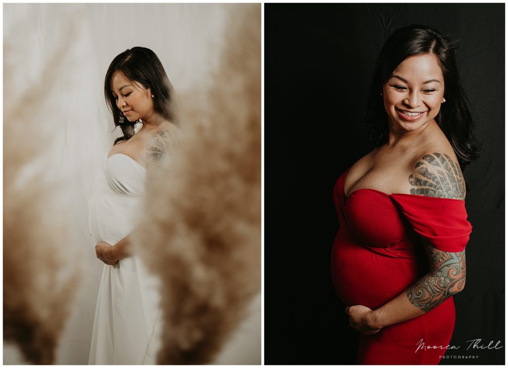 Luxury maternity photoshoot in austin texas photography studio with Moorea Thill Photography